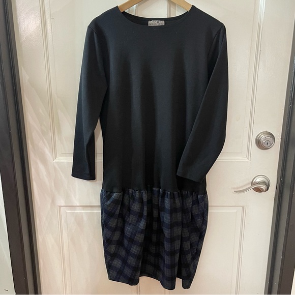 Black and Ginham Poplin Drop Frill Hem Sweat Sweatshirt Dress - Picture 3 of 10